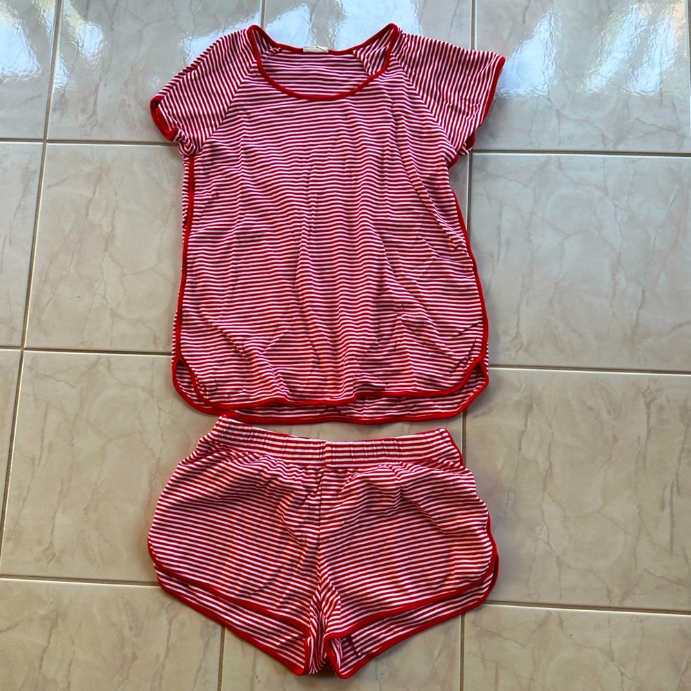 LAKE Pima Shorts Set Red and White Stripes